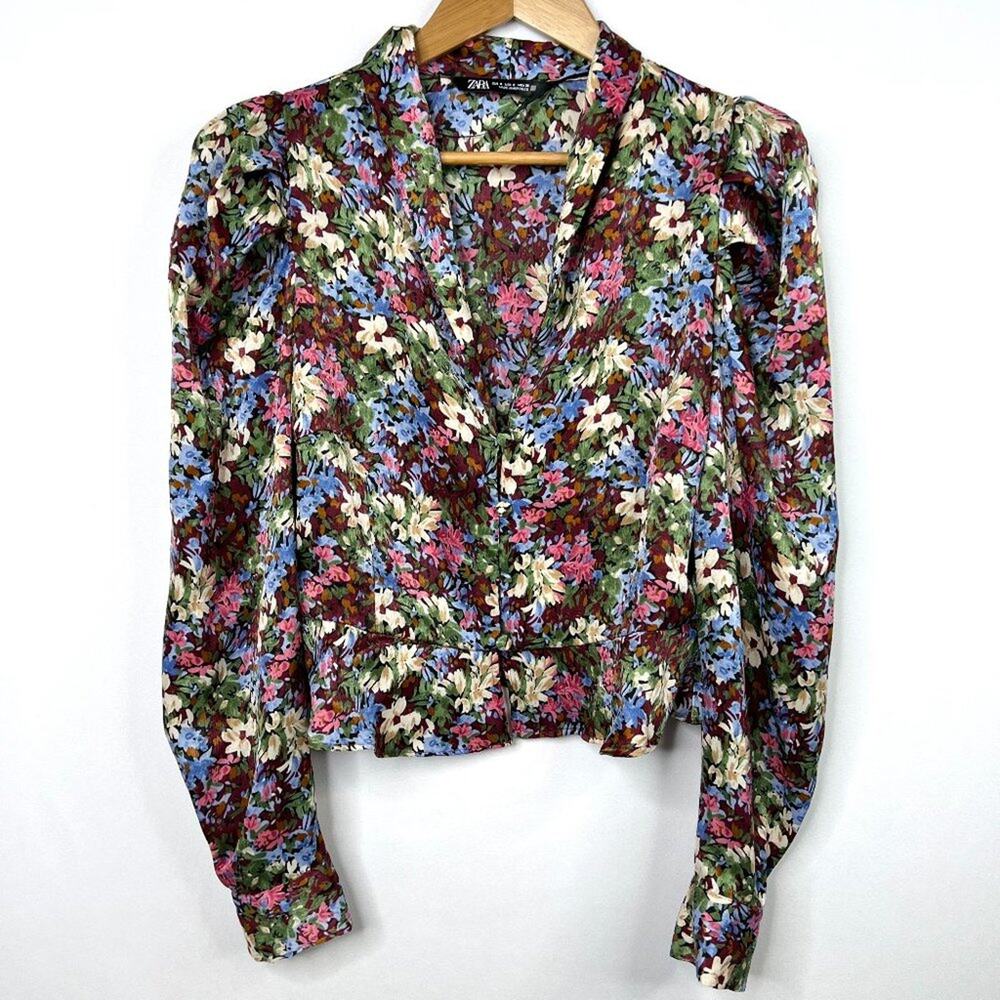 Zara Floral Romantic Puff Sleeve Blouse Small